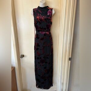 Lulus Composed Glamour Black Burnout Velvet Mock Neck Maxi size M